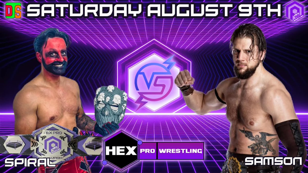 Title Match! 
'The Last True Gladiator' is let off the chain, this will be his biggest challenge to date. Champion &amp; leader of The Helix, Spiral has opted to 'handle this defection' himself. The wily &amp; unpredictable Spiral vs the raw might of Samson! 
ticketstripe.com/hexaug9