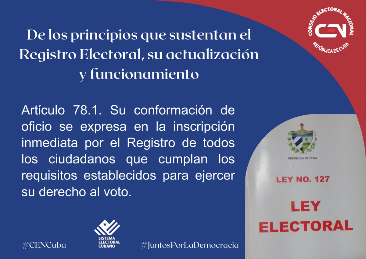 #JuntosPorLaDemocracia.
Conozca sobre la actualización y funcionamiento del Registro Electoral en #Cuba.
<a href="/AsambleaCuba/">Asamblea Nacional Cuba</a> 
<a href="/AlinaBalse87002/">Alina_Balseiro</a> 
<a href="/Elecciones_Cuba/">Elecciones en Cuba</a>