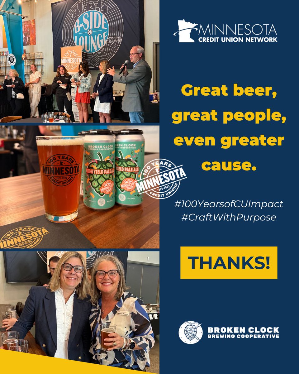 Thanks for joining us and <a href="/BrokenClockbrew/">Broken Clock Brewing Cooperative</a> for the High Yield Pale Ale event benefiting the Minnesota Credit Union Foundation. Cheers to you! 🍻

#InternationalYearOfCopperatives #100YearsofCUImpact #MNCUN100 #craftwithpurpose
