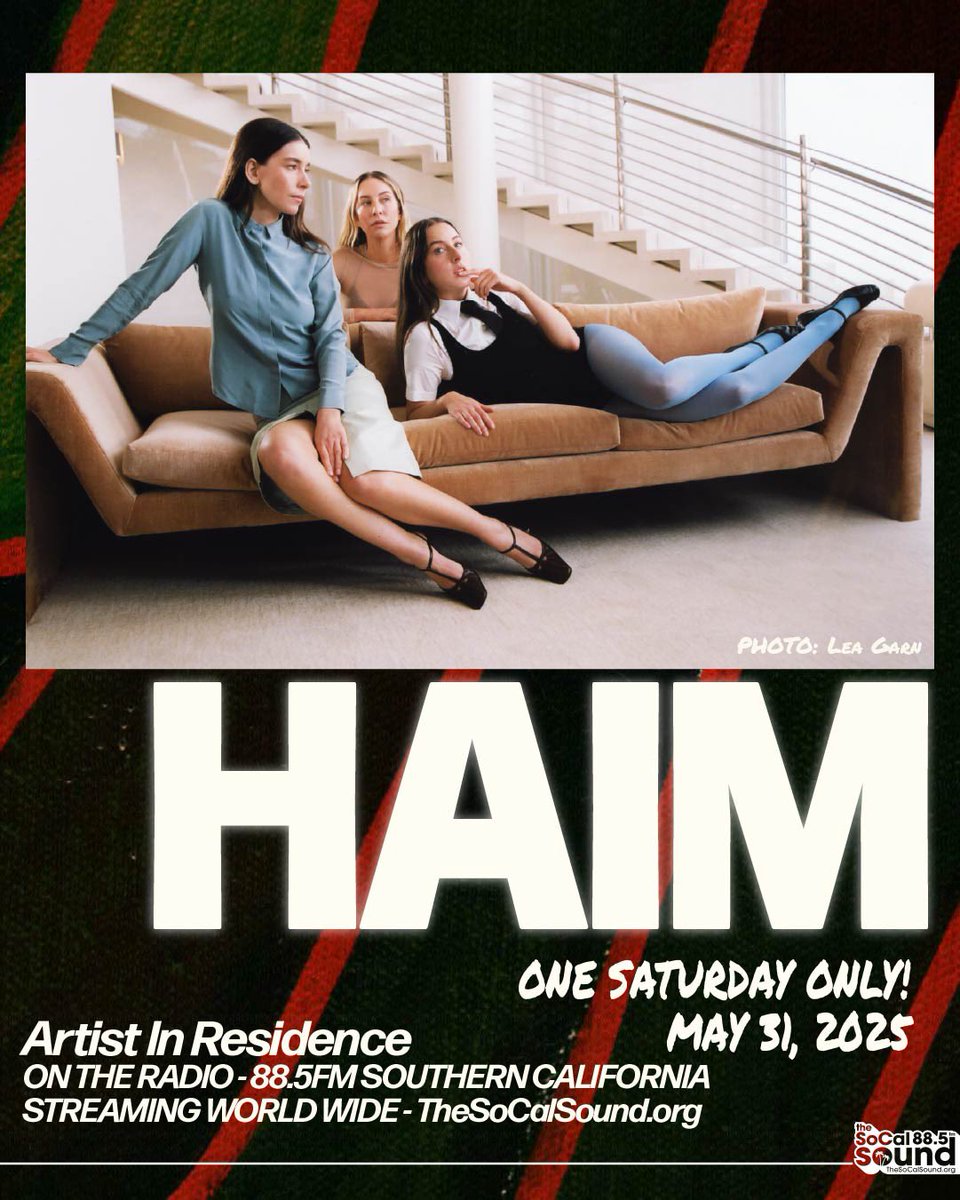 TheSoCalSound's tweet photo. This is exciting! @HAIMtheband will be hosting their own radio show! This Saturday at 6pm. https://t.co/T6pACuOx42