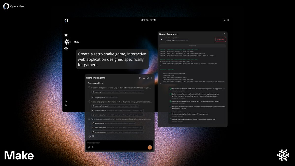 Agentic browsers are here! Introducing @opera's new agentic browser, Opera  Neon! Opera Neon is an AI agentic browser that can browse with you or for  you, take action \u0026 help you get, image size:1200x675