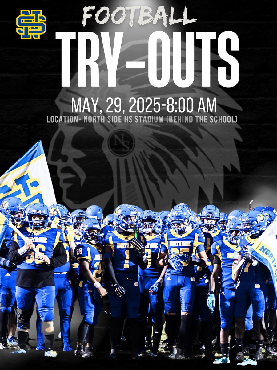 Football tryouts tomorrow. We will meet at the field house (by the stadium) from 8:00am- 11:30am All interested students must have a physical to participate.

#THENORTH💙💛