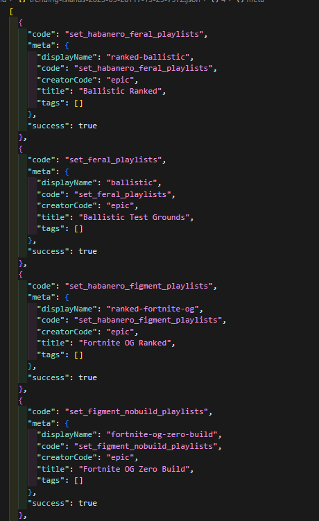 Nissy_fortST's tweet photo. Retrieved the code and metadata for the top 5 maps created by Epic.
#UEFN #FortniteAPI https://t.co/jnN1h2e0xg