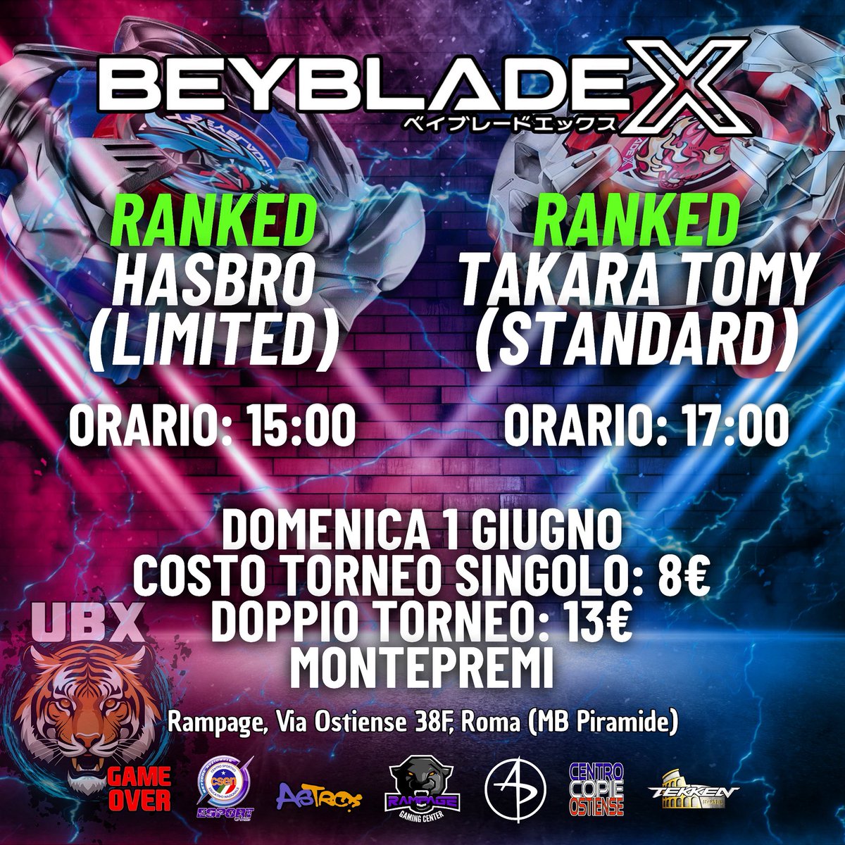 Tornei ranked Hasbro e Takara Tomy a prezzo ridotto, montepremi e ulteriore sconto per chi vorrà partecipare ad entrambi ✌🏻

Iscrizioni ranked Hasbro: challonge.com/it/tournaments…

Iscrizioni Ranked TakaraTomy: challonge.com/it/tournaments…

#beybladex #beyblade #torneo