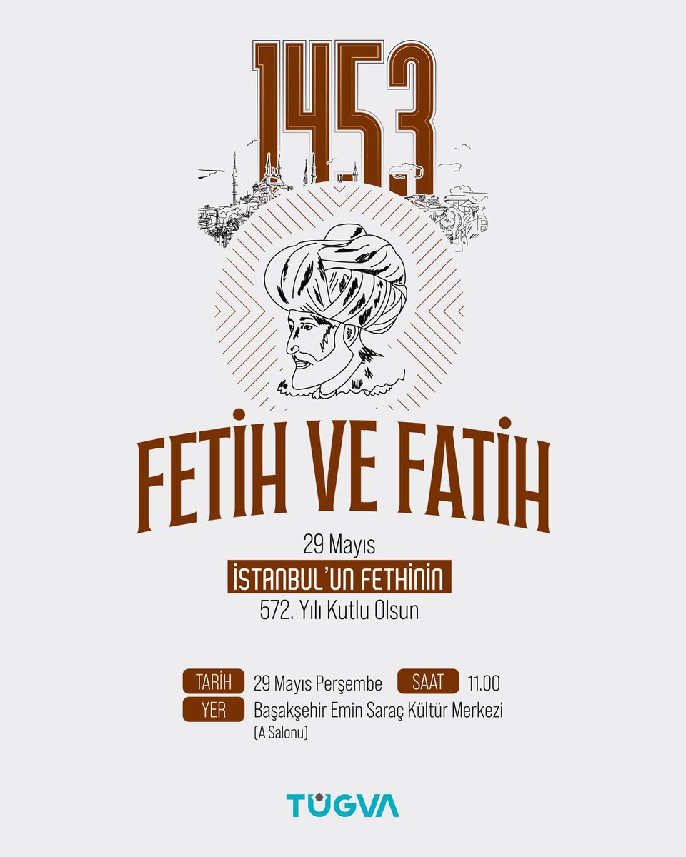 29 Mayıs 1453… Bir çağ kapandı, yeni bir çağ açıldı.

İstanbul’un fethinin 572. yılında, bu kutlu zaferi ve büyük komutan Fatih Sultan Mehmet Han’ı anmak üzere düzenlediğimiz programa sizleri de bekliyoruz.

#FetihVeFatih #İstanbulunFethi #TÜGVA #29Mayıs #FatihSultanMehmet