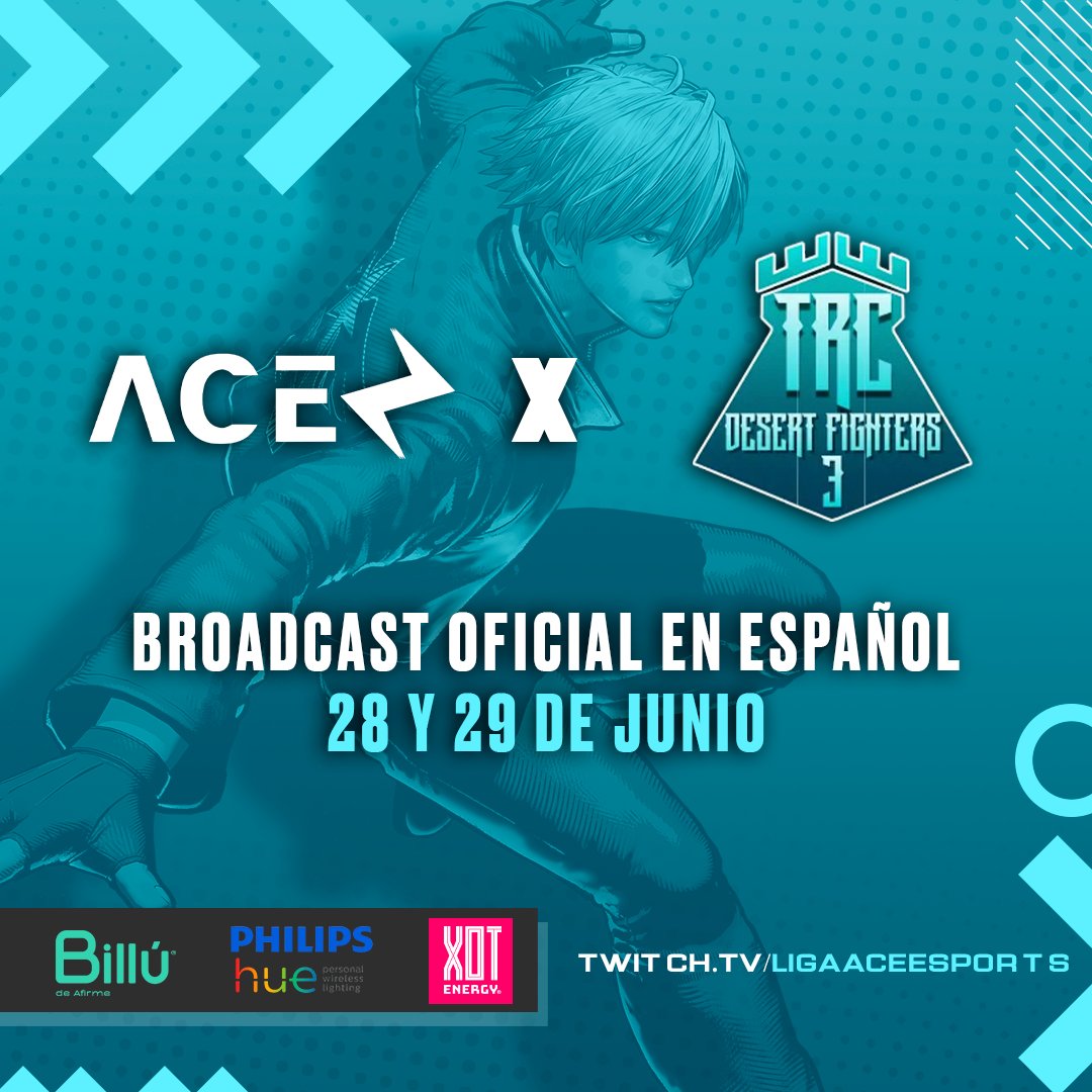 Liga Ace Esports (@ligaaceesports) on Twitter photo ¡Nos unimos a <a href="/LagunaFighters/">Laguna Fighters</a> para traerles la transmisión oficial de Desert Fighters III!
📍 Torreón, Coahuila
📅 28 y 29 de junio
🔥 Torneos: Fatal Fury CoTW, KOF XV, SF6, KOF '98
Side events: Tekken 8 y DBFZ
📝 Regístrate ya: start.gg/tournament/trc… ¡Nos unimos a <a href="/LagunaFighters/">Laguna Fighters</a> para traerles la transmisión oficial de Desert Fighters III!
📍 Torreón, Coahuila
📅 28 y 29 de junio
🔥 Torneos: Fatal Fury CoTW, KOF XV, SF6, KOF '98
Side events: Tekken 8 y DBFZ
📝 Regístrate ya: start.gg/tournament/trc…