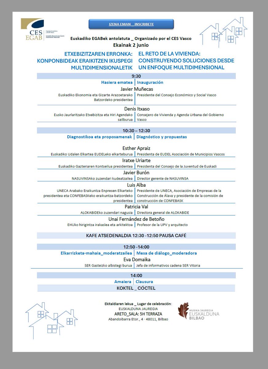 Me hace especial ilusión estar el lunes de la semana que viene en el <a href="/cesegab/">CES Vasco - EGAB</a> .

No siempre uno es profeta en su tierra. Y habiendo estado ya en el <a href="/CESEspana/">Consejo Económico y Social de España</a> y <a href="/CTESC/">Consell de Treball, Econòmic i Social de Catalunya</a>, no hay ni que decir que la llamada del de mi tierra es una alegría.