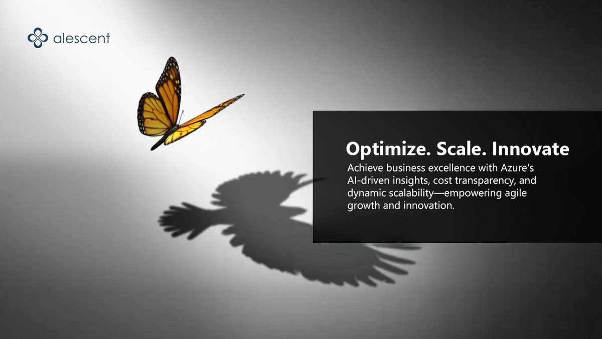 Alescent's tweet image. Leverage Microsoft Azure to optimize cloud spending, scale with agility, and harness AI. Transform resources into lasting value.

#MicrosoftAzure #CloudComputing #AIInsights #BusinessInnovation #CloudCostManagement