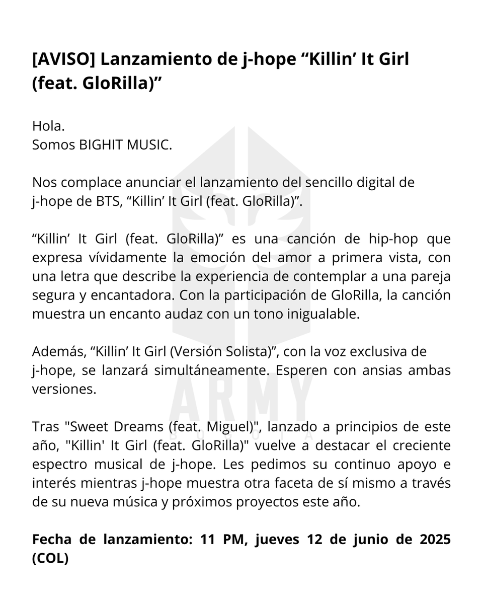 armyrainbow77's tweet photo. Con toda, nuestro bailarín y rapero estrella, espera todo tu apoyo #j.hope #killinitgirl https://t.co/7sOKqzumj2