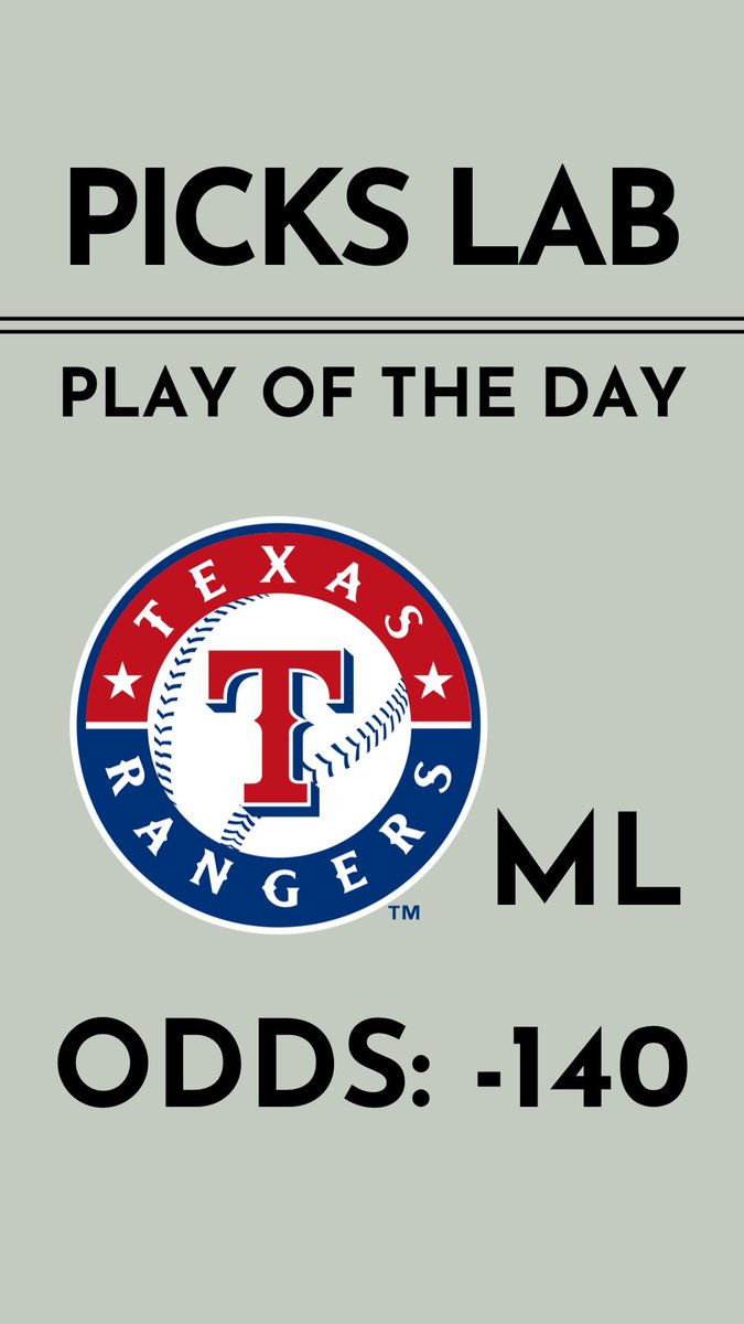 Pickslabvip's tweet image. Texas Rangers ML (-140)
They’re at home. They’ve got the edge. And we’ve got our money on it 🧢🔥
Rangers ML -140 is one of our favorite plays today.

💸 Let’s keep stacking.
❤️ Like &amp;amp; 🔁 RT if you’re tailing #PicksLab #MLB #GamblingTwitter