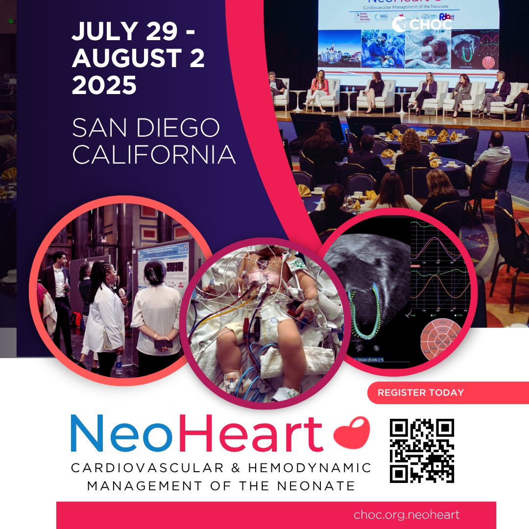 Get ready for a sunny, beachy, fun #NeoHeart2025! Join us in San Diego with the brightest minds in neonatal and pediatric cardiology for cutting-edge science, collaboration, and coastal vibes 🌊🌴☀choc.org/neoheart