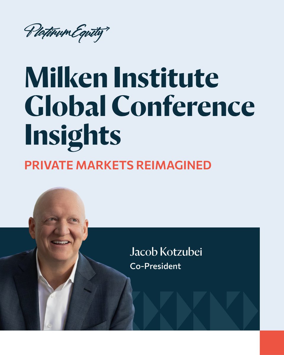PlatinumEquity's tweet image. Jacob Kotzubei, co-president at Platinum Equity, recently joined a panel at the @MilkenInstitute Global Conference to discuss the evolution of private markets and their impact on broader market dynamics. Read the full breakdown: platinumequity.com/news/platinum-…