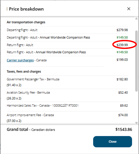 citrusblack's tweet photo. Hey @AirCanada, tried to book a flight, and the minute I apply a Companion Pass coupon, the cost of your base fare goes up. What kind of false advertising scam are you running here? Seems like something the @CompBureau might want to know about? https://t.co/2uZ8B7PgyZ