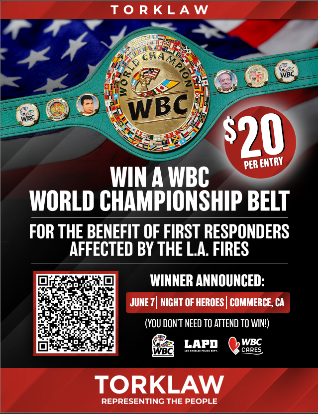 We’ve partnered with WBC and the Los Angeles Police Boxing Team to bring you a powerful event where LAPD faces off against LAFD!  All in honor of our first responders. 

🎟️ 100% of event proceeds will support those who risk everything to protect us.
🏆 And we’re raffling off an