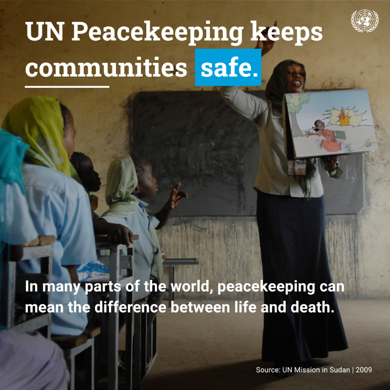 UN's tweet photo. .@UNPeacekeeping is a cost-effective investment in peace.

Every day, UN peacekeepers work to:
🇺🇳 Protect civilians
🇺🇳 Support peace efforts
🇺🇳 Uphold human rights — and much more

Scroll through to discover their vital work on Thursday’s Int'l Day of UN Peacekeepers.

#PKDay