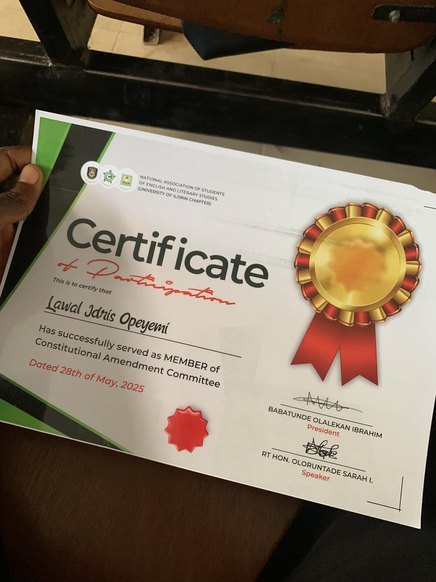 LawalBravo12's tweet photo. We were honored with Certificates of Distinction for our service as Members of the Constitutional Amendment Committee ๐๏ธ๐ at NASELS, University of Ilorin Chapter.
Grateful to have contributed, proud to have served, and excited for whatโs ahead. ๐
#NASELS #Unilorin https://t.co/iD0QDCrHnA