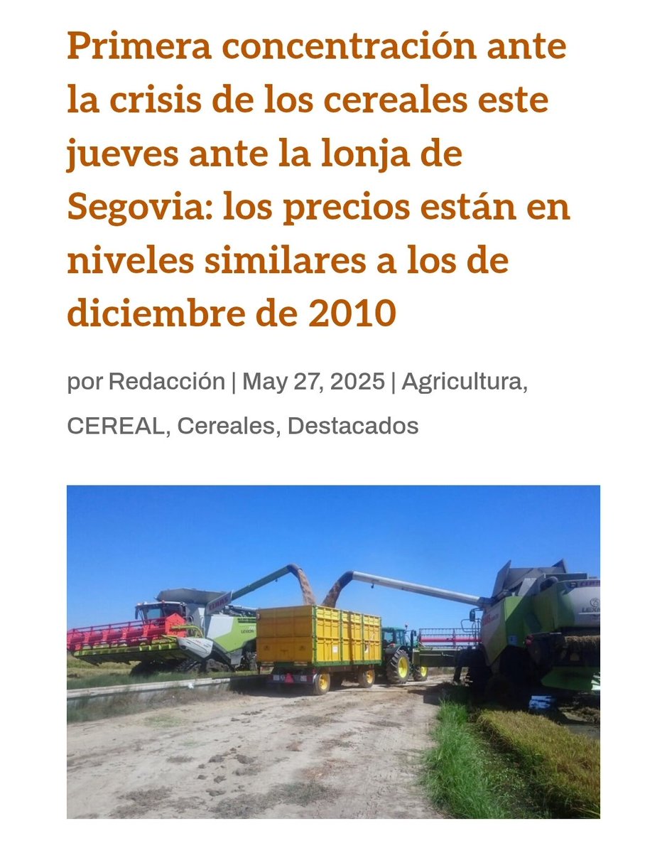 Este jueves 30 de mayo, el campo se planta. Agricultores convocan una concentración en la lonja de Segovia ante el hundimiento de los precios del cereal, que están al nivel de diciembre de 2010.

📍 Hora: 11:00 h
📍 Lugar: Lonja de Segovia

Fuente Agroinformacion