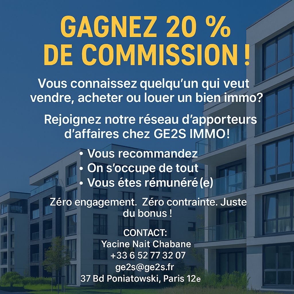 ge2simmo's tweet image. Apporteur d'affaire immobilier 20% de commission.