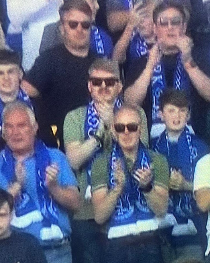 mr_earls's tweet photo. @bushontheradio The TNT cameras provided me with 5 seconds of fame during the final game at Goodison Park. Seen here praying for a Mickey Kegger 25 yard rocket. https://t.co/7S9PSAzT5y