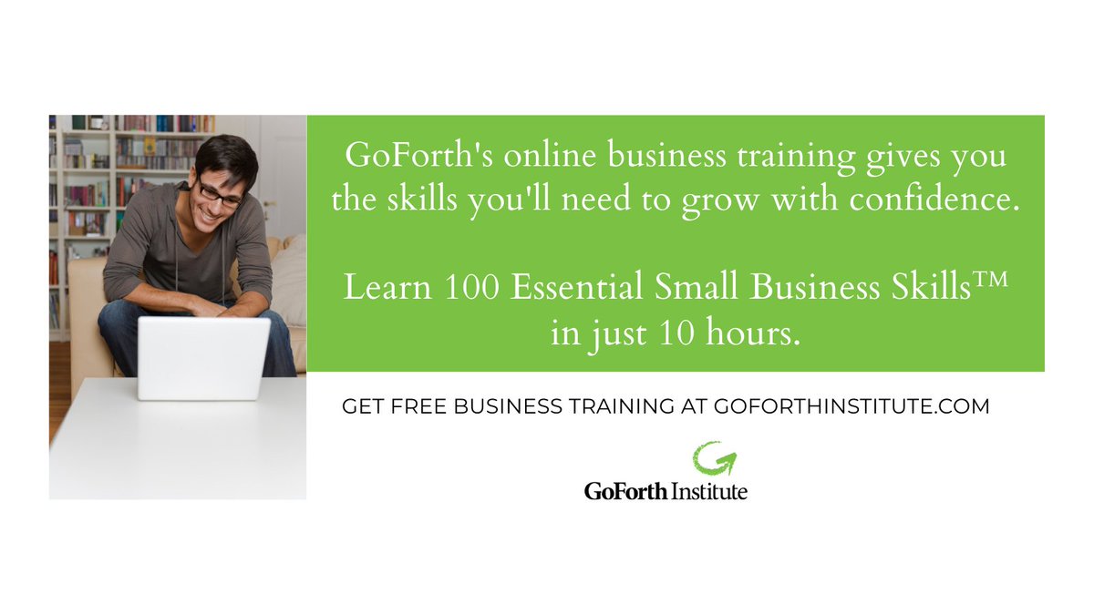 Learn 100 Essential Small Business Skills™ in just 10 hours! GoForth's online business training gives you the skills you'll need to grow with confidence. 

Get free business training at goforthinstitute.com.