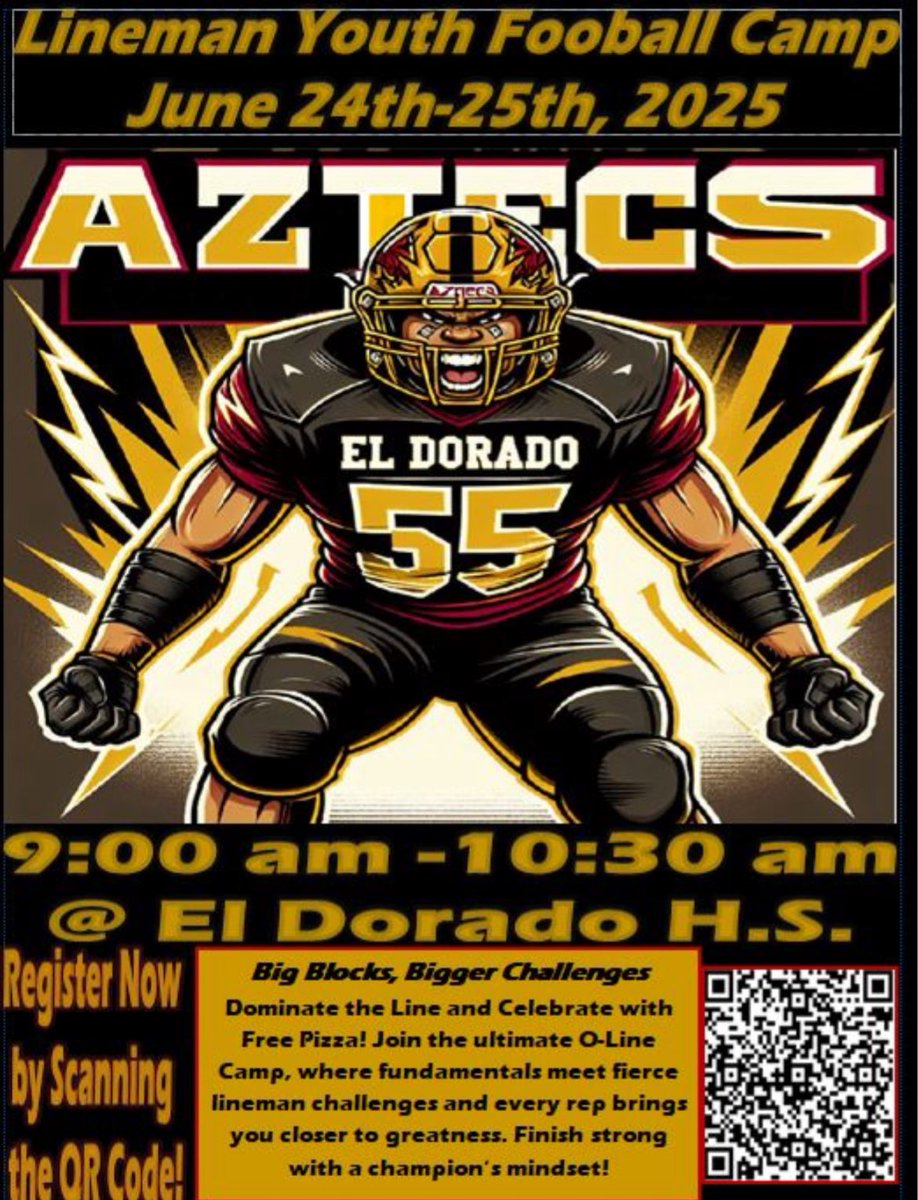 Aztecs Football (@eldo_fb) on Twitter photo Come work with the Reigning 5A D1 District Champions! We will be hosting a Youth Camp June 17-18 as well as an Exclusive Lineman Camp June 24-25! ALL 3rd-9th Graders are Welcome! <a href="/HERNANDO_MS/">Dr. Jesse A. Sepulveda</a> <a href="/AMS_Athletics/">Hurshel Antwine Athletics</a> <a href="/JHambric_K8/">Hambric Newsflash</a> <a href="/PurpleHeart_ES/">Gloria Aguirre</a> <a href="/Ituarte_ES/">Sgt. Roberto Ituarte Elementary</a> <a href="/CJordan_ES/">Proud Principal Pidone</a> <a href="/MSmith_PDNFAA/">Melissa Smith</a> Come work with the Reigning 5A D1 District Champions! We will be hosting a Youth Camp June 17-18 as well as an Exclusive Lineman Camp June 24-25! ALL 3rd-9th Graders are Welcome! <a href="/HERNANDO_MS/">Dr. Jesse A. Sepulveda</a> <a href="/AMS_Athletics/">Hurshel Antwine Athletics</a> <a href="/JHambric_K8/">Hambric Newsflash</a> <a href="/PurpleHeart_ES/">Gloria Aguirre</a> <a href="/Ituarte_ES/">Sgt. Roberto Ituarte Elementary</a> <a href="/CJordan_ES/">Proud Principal Pidone</a> <a href="/MSmith_PDNFAA/">Melissa Smith</a>