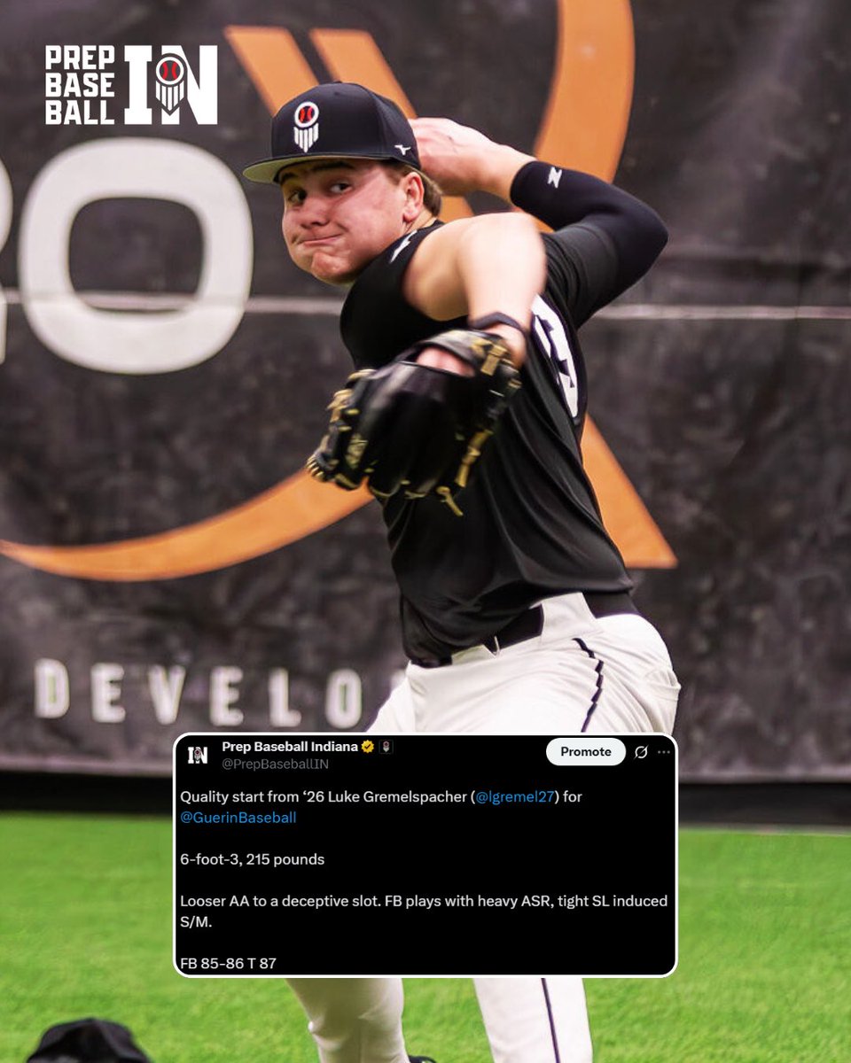 Prep Baseball Indiana (@prepbaseballin) on Twitter photo ๐ฎ๐ฌ๐ฎ๐ฒ ๐ฅ๐๐ก๐๐๐ก๐๐ฆ ๐ฅ๐๐ฆ๐๐ฅ๐ฆ ๐
Luke Gremelspacher (<a href="/lgremel27/">Luke Gremelspacher</a>) climbs to No. 81 in the class. The 6โ3โ righty impressed at #INPAS25 and has turned in a strong spring for <a href="/GuerinBaseball/">Guerin Catholic Baseball</a> (24.1 IP, 26 K, 5 BB).
๐ loom.ly/K8bYXdo ๐ฎ๐ฌ๐ฎ๐ฒ ๐ฅ๐๐ก๐๐๐ก๐๐ฆ ๐ฅ๐๐ฆ๐๐ฅ๐ฆ ๐
Luke Gremelspacher (<a href="/lgremel27/">Luke Gremelspacher</a>) climbs to No. 81 in the class. The 6โ3โ righty impressed at #INPAS25 and has turned in a strong spring for <a href="/GuerinBaseball/">Guerin Catholic Baseball</a> (24.1 IP, 26 K, 5 BB).
๐ loom.ly/K8bYXdo