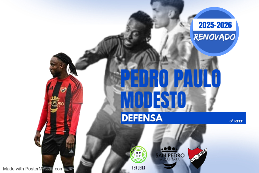 RENOVADO
Pedro Paulo seguirá siendo muro y líder en la defensa de la UD San Pedro 💪

El central brasileño, pilar fundamental de nuestra zaga, renueva compromiso con el club y con nuestra afición. Entrega, carácter y solidez defensiva seguirán marcando el camino en cada partido
