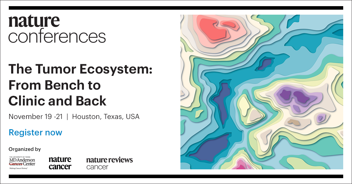 Nature Cancer (@naturecancer) on Twitter photo Join us for discussions and panels on the latest research advancing our understanding of the tumor ecosystem and its influence over cancer development and treatment <a href="/NatureConf/">Nature Conferences</a> <a href="/NaturePortfolio/">Nature Portfolio</a>
👉natureconferences.streamgo.live/tumor-ecosyste… Join us for discussions and panels on the latest research advancing our understanding of the tumor ecosystem and its influence over cancer development and treatment <a href="/NatureConf/">Nature Conferences</a> <a href="/NaturePortfolio/">Nature Portfolio</a>
👉natureconferences.streamgo.live/tumor-ecosyste…