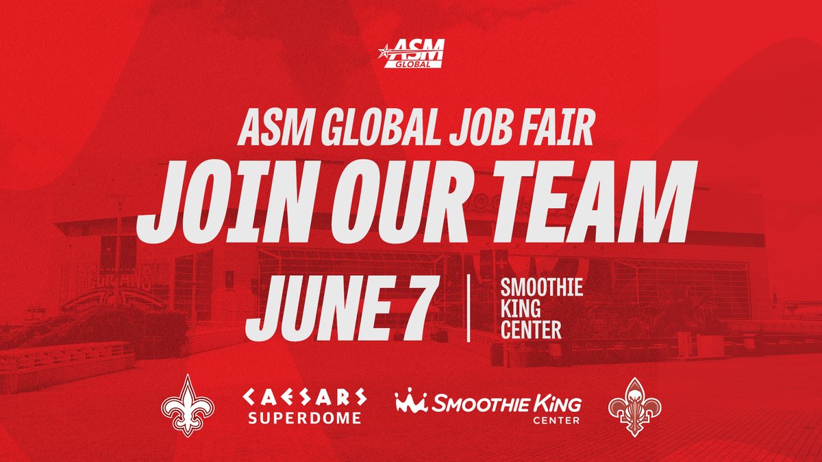 Join us at our Job Fair on the floor of the Smoothie King Center on June 7th from 10AM-2PM and be a part of the biggest events in New Orleans! 🤩

Open Positions: caesarssuperdome.com/about-us/emplo…

#smoothiekingcenter | #JobFair  | #careers | #HiringNow