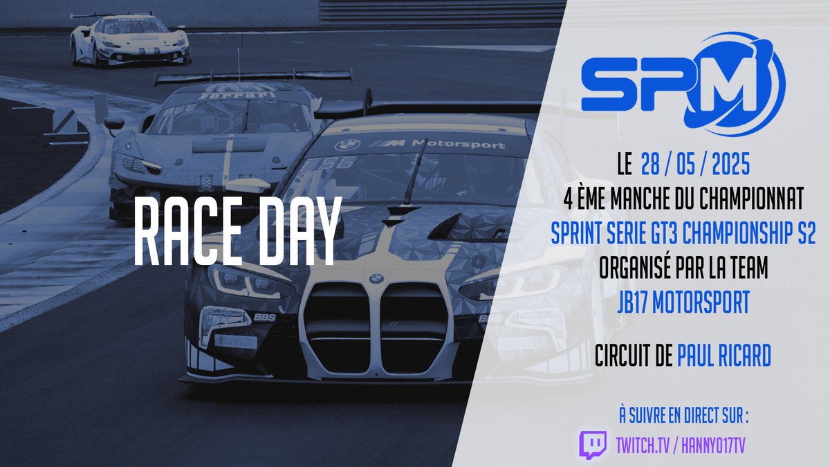 Ce soir nos pilotes seront au départ de la 4ème manche de la #SSGC de la JB 17 motorsport 

la course sera casté par <a href="/hanny017tv/">Hanny017TV</a>  à partir de 21H

#UniverseisOurs #assettocorsacompetizione