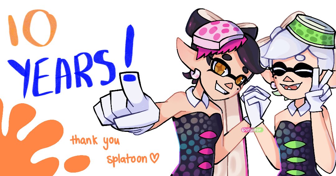 veznpop's tweet photo. 10 YEARS OF SPLATOON!! #Splatoon10thAnniversary #Splatoon #Splatoon10周年 #art #arttwt #illustrations  
can't believe.. 10 years ago with the Wii U in front of the TV and now i still love it https://t.co/v4REwYraGJ