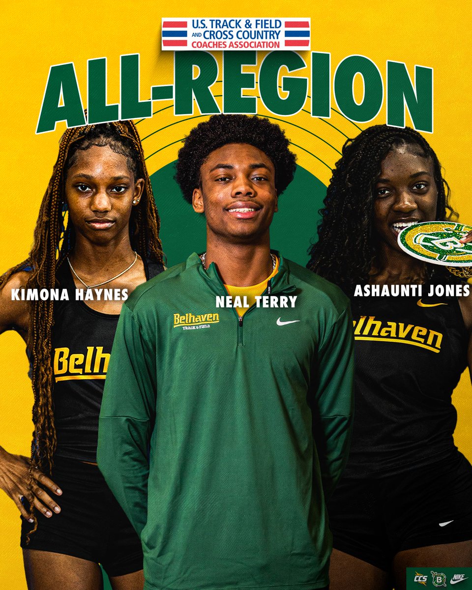 𝐔𝐒𝐓𝐅𝐂𝐂𝐂𝐀 𝐀𝐥𝐥-𝐑𝐞𝐠𝐢𝐨𝐧 𝐒𝐞𝐥𝐞𝐜𝐭𝐢𝐨𝐧𝐬 

Congratulations to Kimona Haynes, Ashaunti Jones, and Neal Terry on being named to the <a href="/USTFCCCA/">USTFCCCA</a> All-Region Teams

🏃‍♀️📰 » bit.ly/4dC84kM 
🏃‍♂️📰 » bit.ly/4mCeGnv 

#GoGreen | <a href="/BelhavenTFXC/">Belhaven Track & Field/XC</a>
