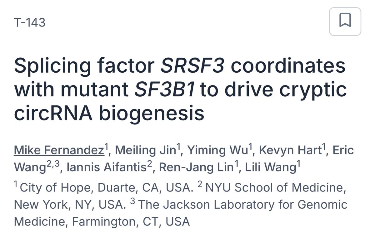 Mike Fernandez (mikemfernandez.bsky.social) (@mikesciguy) on Twitter photo At this year’s #RNA25, I will be presenting our work on identifying co-factors important for SF3B1 mutation-driven backsplicing! At this year’s #RNA25, I will be presenting our work on identifying co-factors important for SF3B1 mutation-driven backsplicing!