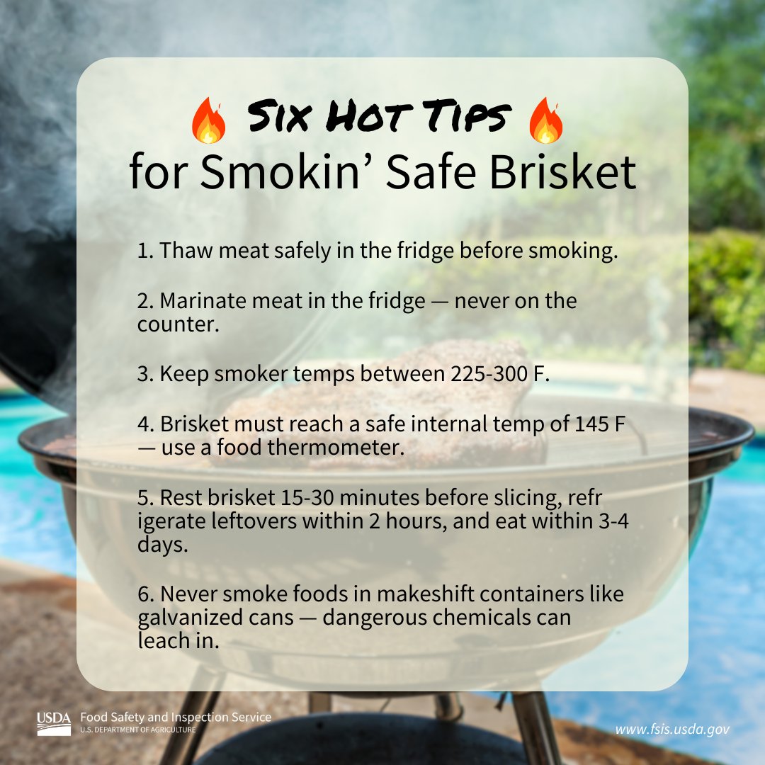 Master safe brisket smoking with USDA’s top tips. Ensure proper handling, perfect heat, and expert techniques for a safe and delicious #NationalBrisketDay!
