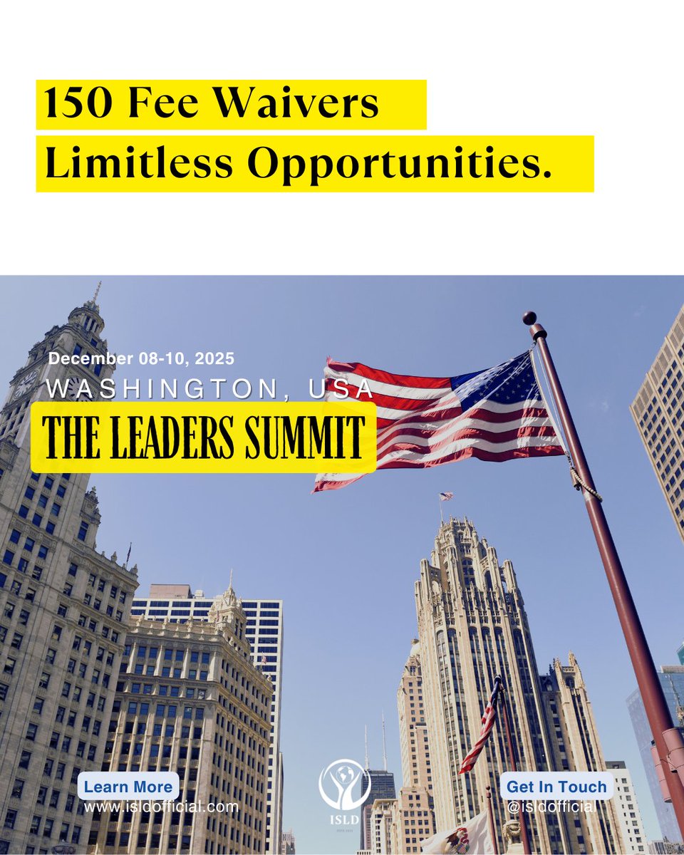 opportunitiesfy's tweet photo. π The Leaders Summit 2025
π Seattle, Washington
π
December 8β10
πΈ Scholarships available (up to 100%!)
Apply now β https://t.co/KKXKXersOP
#ISLD #TheLeadersSummit #EmpowerLeaders #GlobalChangemakers #YouthLeadership #SeattleSummit #LeadershipOpportunity #Scholarships https://t.co/0PLB9CThaZ