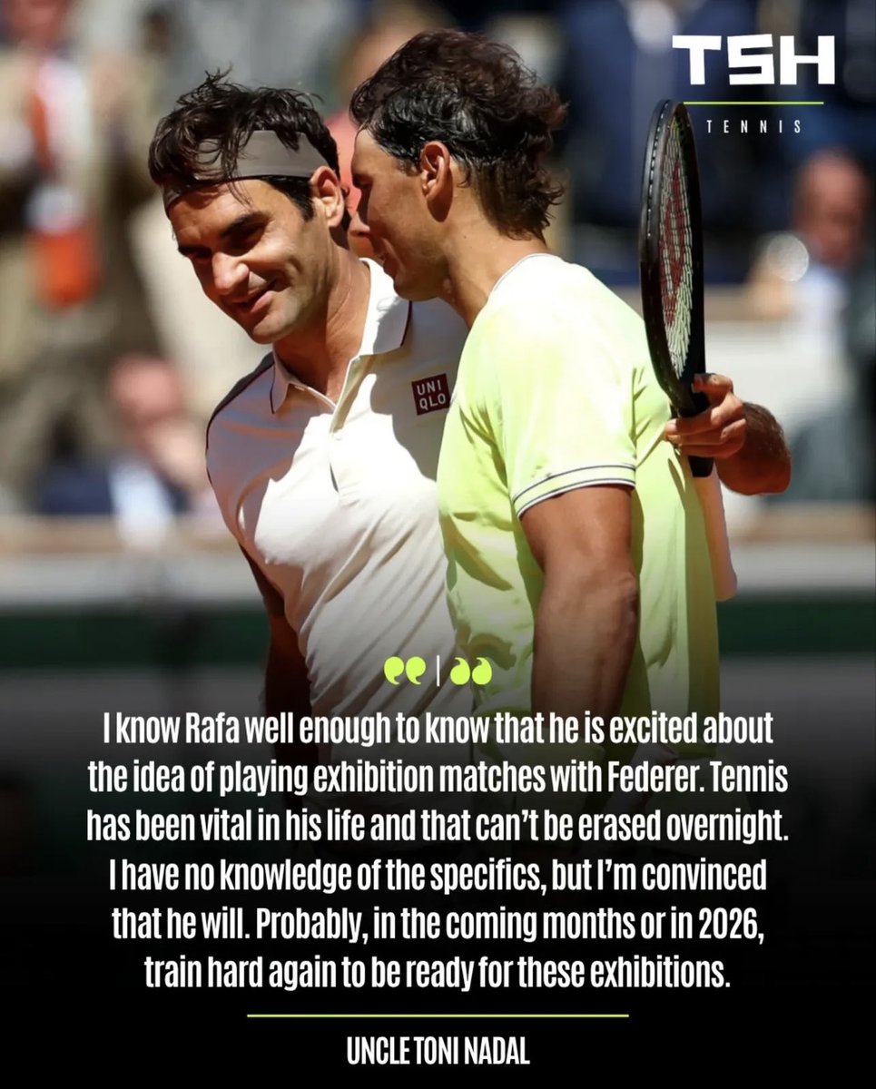 Madel Suravilla (@madel_suravilla) on Twitter photo Whoβs excited to see these 2 legends in an exhibition match?
βI know Rafa well enough to know that he is excited about the idea of playing exhibition matches with Federer.β
βToni Nadal
β¦<a href="/RafaelNadal/">Rafa Nadal</a>β© πππ₯
#tshtennis πΈ Whoβs excited to see these 2 legends in an exhibition match?
βI know Rafa well enough to know that he is excited about the idea of playing exhibition matches with Federer.β
βToni Nadal
β¦<a href="/RafaelNadal/">Rafa Nadal</a>β© πππ₯
#tshtennis πΈ