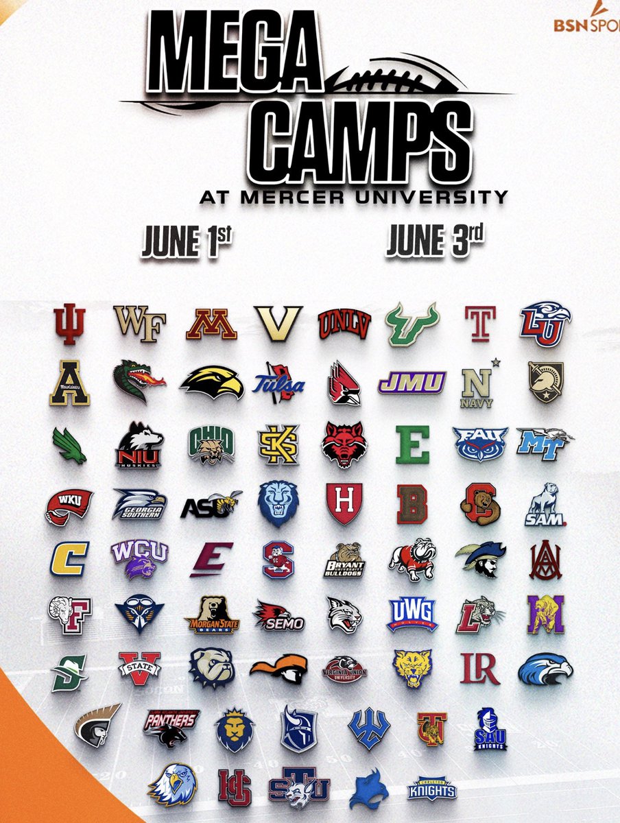 I will be at the 3rd session on June 1st of the Mercer Mega Camp! Can't wait to compete!
<a href="/MercerFootball/">Mercer Football</a> <a href="/DChipoletti/">Derek Chipoletti</a> <a href="/cotero1976/">Chris Otero</a> <a href="/CoachYarbs/">Corbett “Corey” Yarbrough</a>