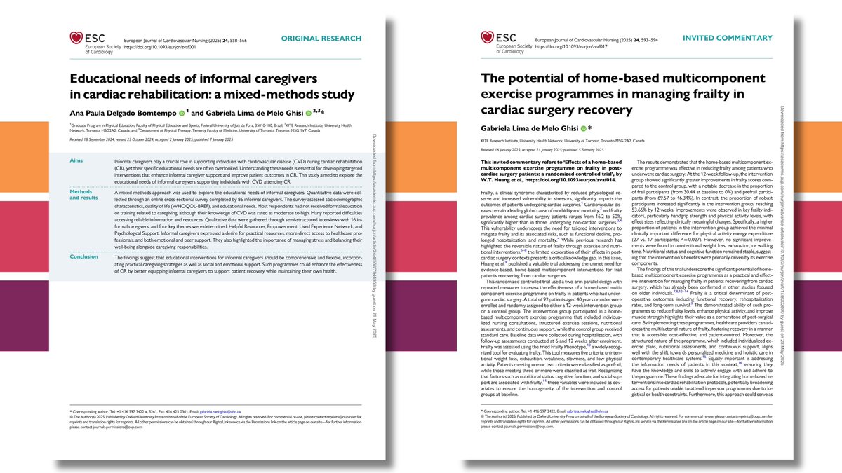 Gabriela Ghisi (@gabrielamghisi) on Twitter photo The May 2025 issue of the <a href="/EditorEJCN/">European Journal of Cardiovascular Nursing</a> is out - featuring our latest work on supporting caregivers in #cardiacrehab and a commentary about managing #frailty after cardiac surgery: academic.oup.com/eurjcn/issue/2… The May 2025 issue of the <a href="/EditorEJCN/">European Journal of Cardiovascular Nursing</a> is out - featuring our latest work on supporting caregivers in #cardiacrehab and a commentary about managing #frailty after cardiac surgery: academic.oup.com/eurjcn/issue/2…
