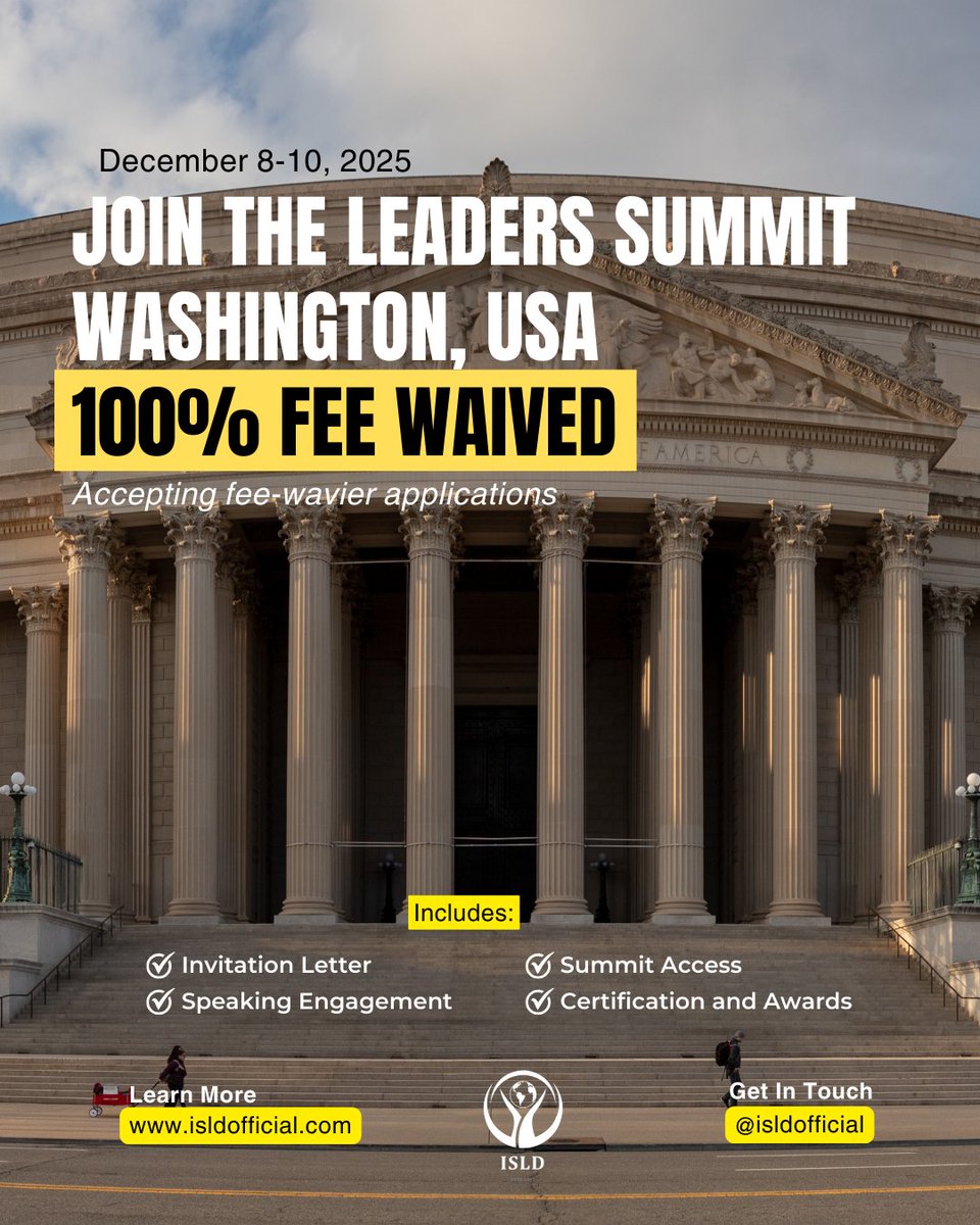 opportunitiesfy's tweet photo. π The Leaders Summit 2025
π Seattle, Washington
π
December 8β10
πΈ Scholarships available (up to 100%!)
Apply now β https://t.co/KKXKXes0En
#ISLD #TheLeadersSummit #EmpowerLeaders #GlobalChangemakers #YouthLeadership #SeattleSummit #LeadershipOpportunity #Scholarships https://t.co/dhfNqgc8QS