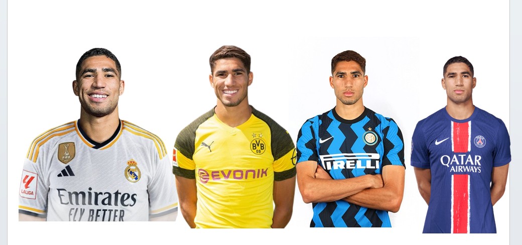 This is pretty wild.  

Achraf Hakimi played for 4 teams in his career.  

2 of them played in the Champions League final last season, and the other 2 play in the Champions League final this season.