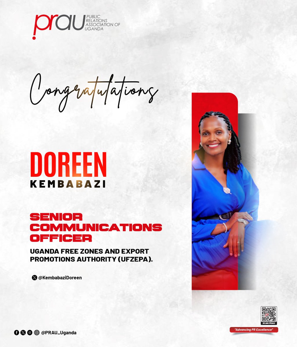 PRAU-Uganda (@prau_uganda) on Twitter photo 🚀 #Congratulations <a href="/KembabaziDoreen/">Kembabazi Doreen</a> on your appointment as Senior Communications Officer at Uganda Free Zones and Export Promotions Authority (UFZEPA)!.
Uganda’s trade voice just got louder and sharper! 💬🌍
#WomenInPR #PRPowerhouse #WomenInComms #UgandaExports #PRExcellence 🚀 #Congratulations <a href="/KembabaziDoreen/">Kembabazi Doreen</a> on your appointment as Senior Communications Officer at Uganda Free Zones and Export Promotions Authority (UFZEPA)!.
Uganda’s trade voice just got louder and sharper! 💬🌍
#WomenInPR #PRPowerhouse #WomenInComms #UgandaExports #PRExcellence
