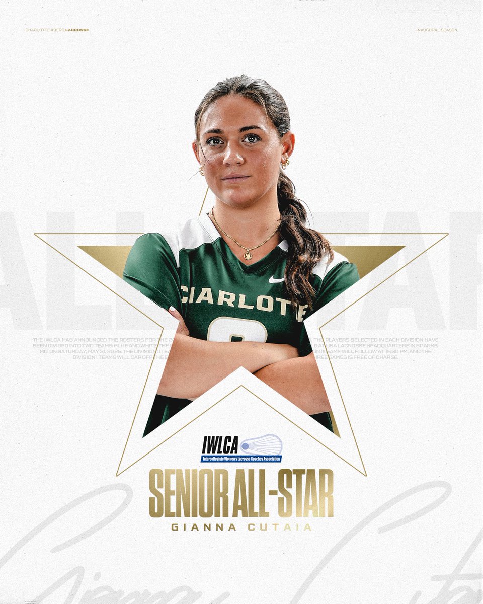 Our 𝘼𝙡𝙡-𝙎𝙩𝙖𝙧 ⭐

Gianna has been selected to represent the Green and White this weekend in the <a href="/IWLCA/">IWLCA</a> All-Star Game‼️

📰 » clt49e.rs/4mCfGIh