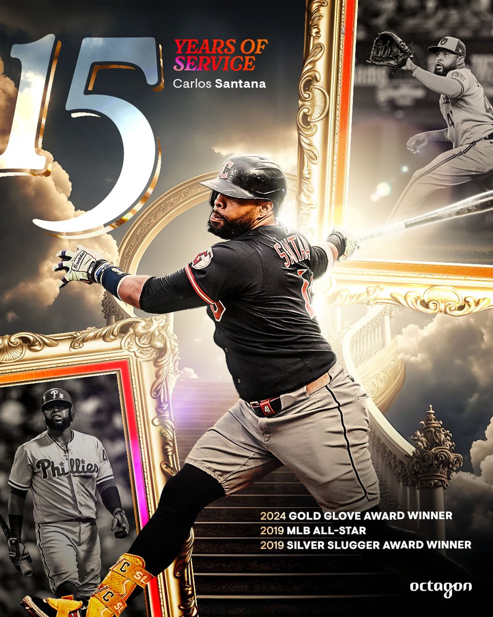 Octagon Baseball (@octagonbaseball) on Twitter photo Congrats on 15 Years of Service, <a href="/TheRealSlamtana/">Carlos Santana MLB⚾️</a>! 🙌
✔️ 2024 Gold Glove Award Winner
✔️ 2019 MLB All-Star
✔️ 2019 Silver Slugger Award Winner Congrats on 15 Years of Service, <a href="/TheRealSlamtana/">Carlos Santana MLB⚾️</a>! 🙌
✔️ 2024 Gold Glove Award Winner
✔️ 2019 MLB All-Star
✔️ 2019 Silver Slugger Award Winner