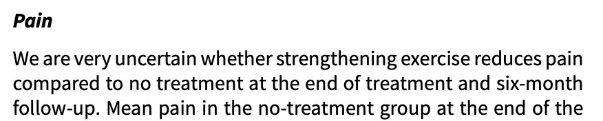 mbianchi_physio's tweet image. “We are very uncertain whether strengthening exercise reduces pain compared to no treatment”
New on Tendon Pain. Similar result to what is in upper limb tendinopathy.