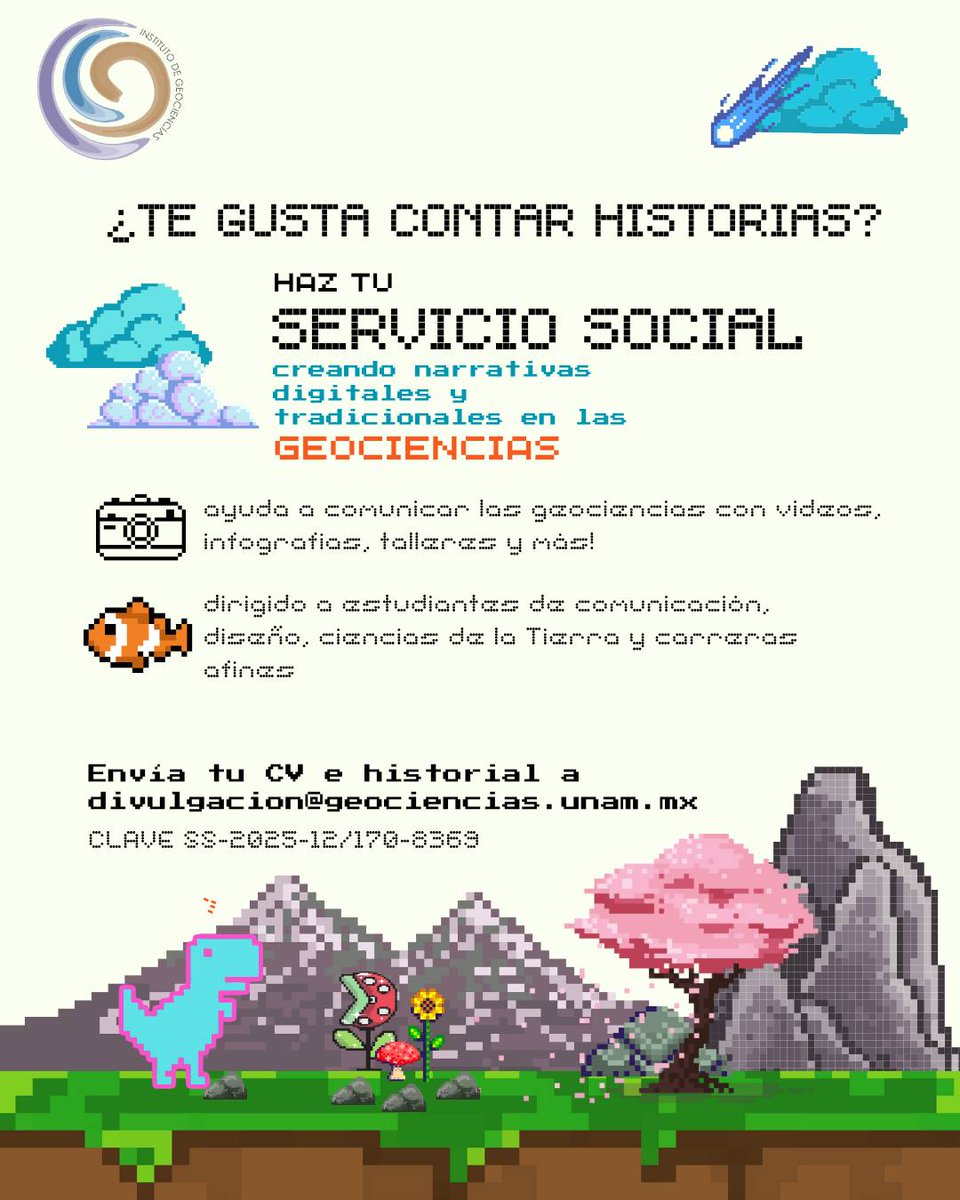 Mentes creativas, ¡las estamos buscando!

Realiza tu servicio social en comunicación de las geociencias