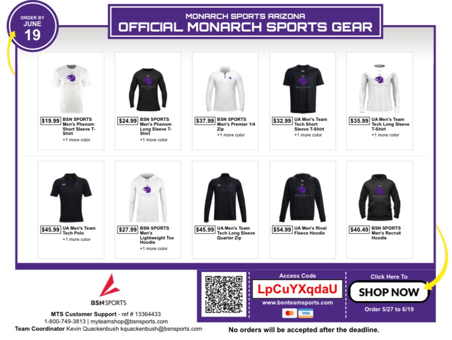 Kevin Quackenbush (@kevin_bsnsports) on Twitter photo Get your official <a href="/MonarchSportsAZ/">Monarch Sports 🔊</a> gear 🏀 
Orders placed online ship in 1-2 days!
Hurry, shop closes 06/19/2025!  
bit.ly/4jf0bDe Get your official <a href="/MonarchSportsAZ/">Monarch Sports 🔊</a> gear 🏀 
Orders placed online ship in 1-2 days!
Hurry, shop closes 06/19/2025!  
bit.ly/4jf0bDe