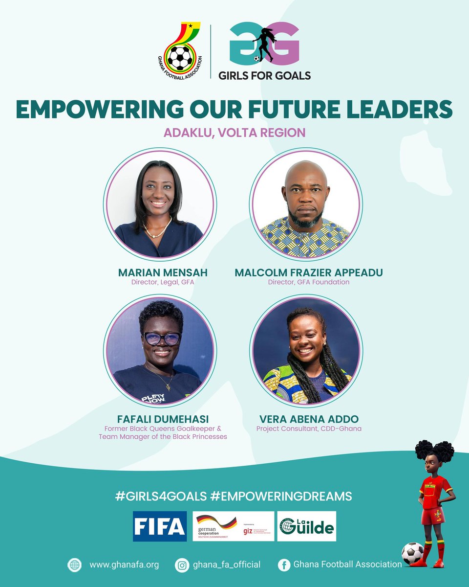 ama_brobey's tweet photo. Just crowned #Girls4Goals program in Volta Region of  Ghana! New era of empowerment through football begins! ️ Can't wait to see what future holds! 
#Girls4Goals #EmpowermentThroughSports #Fifa #GIZ #LaGuilde #GFA #SportsEmpowerment #GenderEquality #EmpoweringGirls #Education https://t.co/lM8TmSy5SM