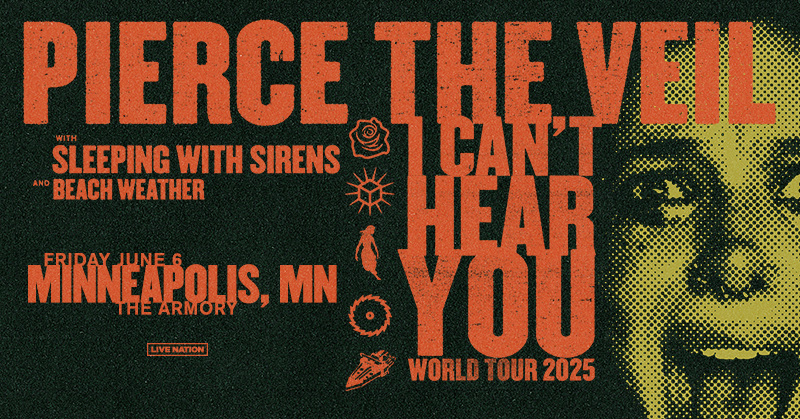 efetusmpls's tweet photo. Friday, June 6th @piercetheveil will play a sold out all ages show at the @ArmoryMn and we have a pair of tickets up for grabs! RT to ETW and we'll pick a winner Thursday at noon. https://t.co/4z6IfJWkfb