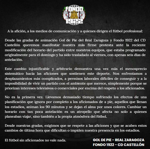 ¡EL FÚTBOL SIN AFICIONADOS NO VALE NADA!