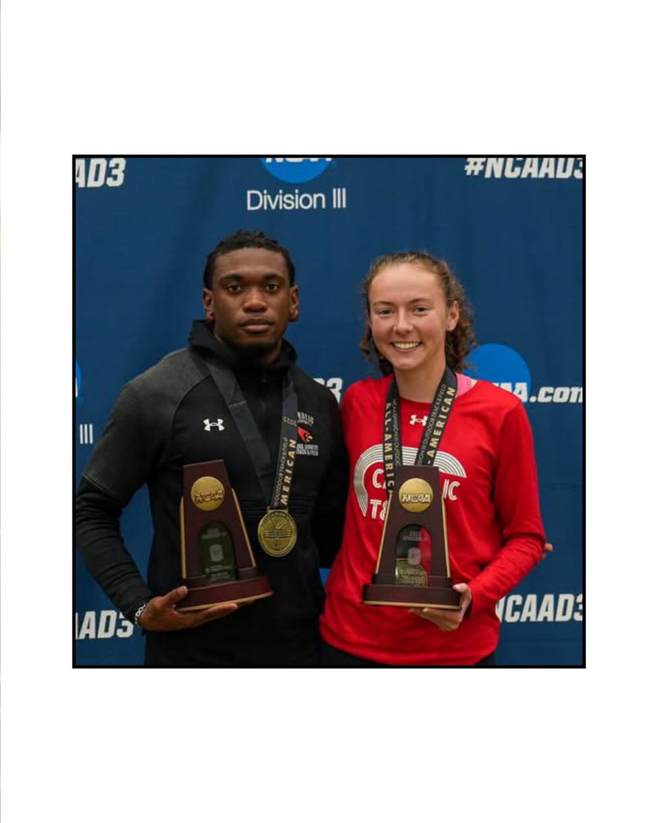 Historic NCAA Performances for Catholic Track &amp; Field! Two standout Cardinal athletes made history at the NCAA Division III Outdoor Track &amp; Field Championships!

Jevontae Fearwell earned First Team All-America with a 4th-place finish in the 100m, becoming the first Catholic